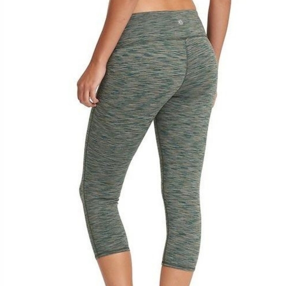 Athleta Chaturanga Green Mid Rise Space Dye Cropped Yoga Tight Leggings - Picture 1 of 9